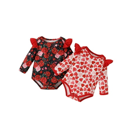 

Sunisery Infant Girl Boy Playsuit 2Pcs Set Spring Cartoon Animal Floral Print Long Sleeve Romper Casual Tops Red Heart 18-24 Months
