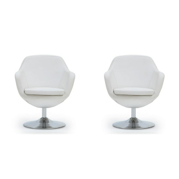 Manhattan Comfort Caisson Faux Leather Swivel Accent Chair in White (Set of 2)