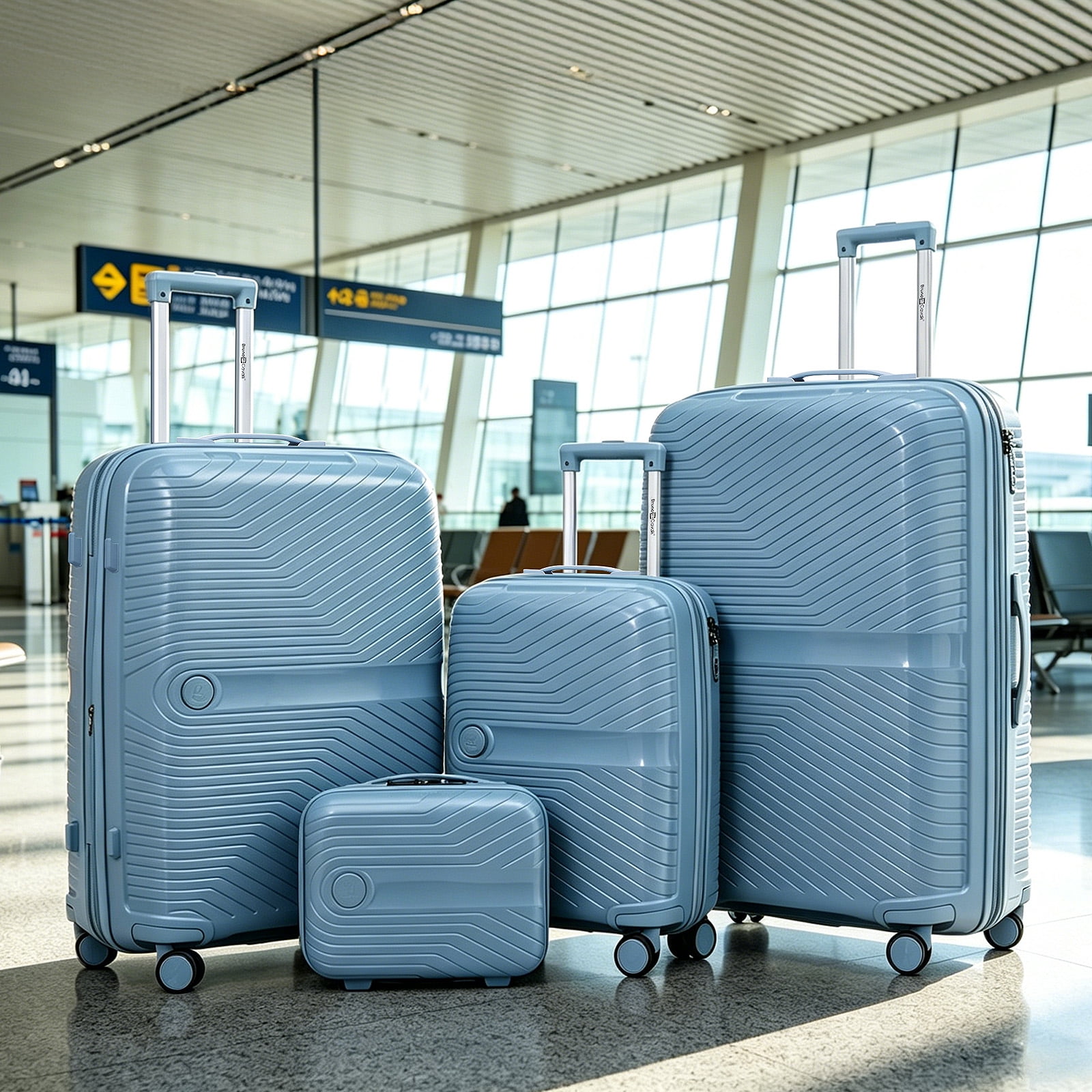4 Piece Expandable ABS Luggage Set 13"+20"+28"+32", Hard Shell Spinner Suitcases with TSA Lock, Lightweight Travel Suitcase for Family Trip GREY BLUE