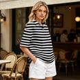thumbnail image 4 of Dresfit Women's Polo Shirts Short Sleeve Striped Golf Shirts Summer 2026 Button Down Back To School Tops Loose Oversized Breathable Tennis T Shirts S, 4 of 6