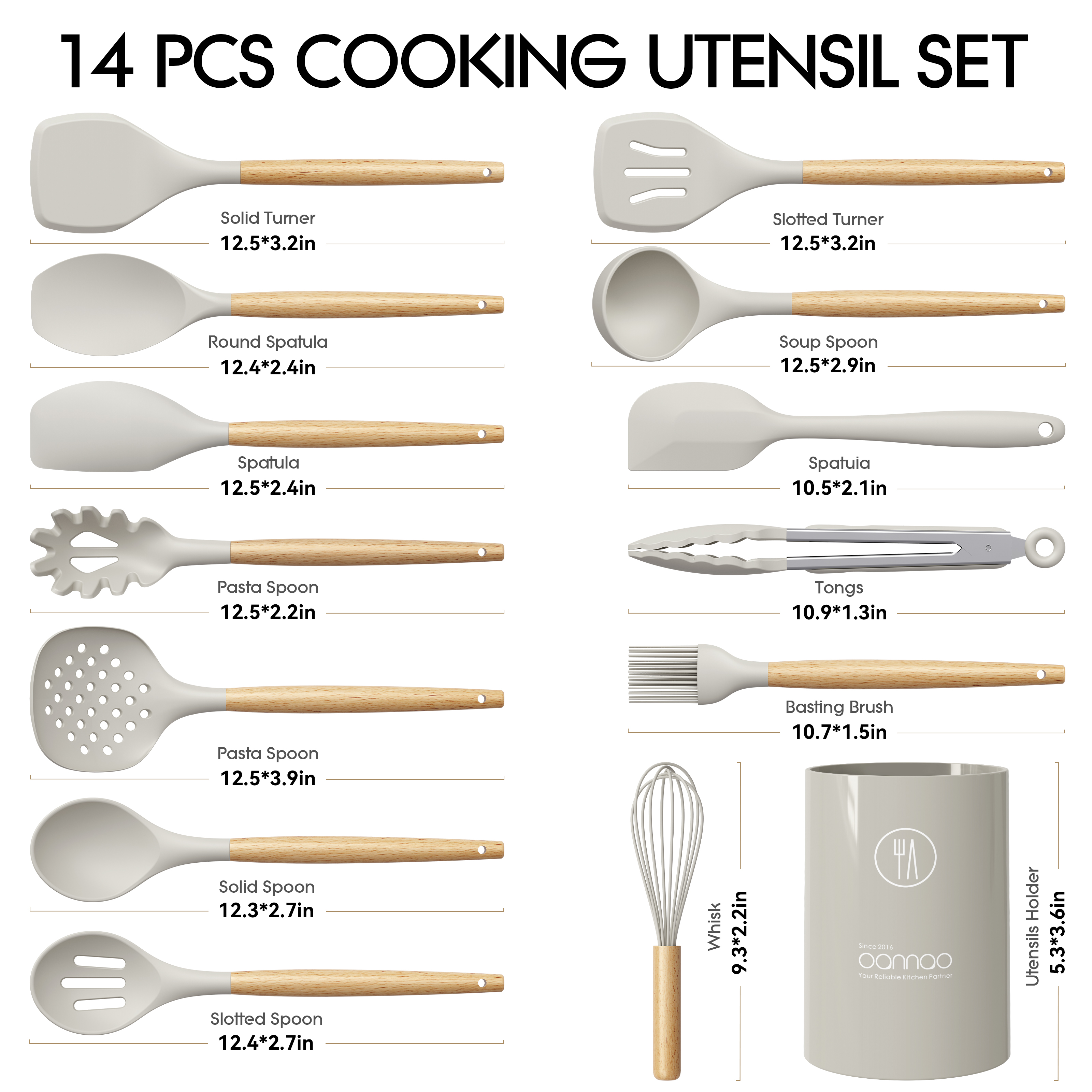 oannao 14-Piece Silicone Cooking Utensils Set With Wooden Handles photo 5