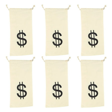 Juvale 6-Pack Large Fake Money Drawstring Bag Pouch with Dollar Sign Design, Humorous Party Favor Carry Bag, Cream, Robber - 6.1 x 12.9 (Best Place To Exchange Fake Money)