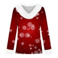 thumbnail image 4 of Christmas Clothes for Women, Women's Faux Furry Trim V Neck Blouse Long Sleeve Xmas Graphic Tee Holiday Tops (XL, Red), 4 of 5