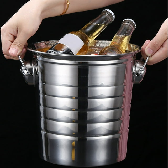 COFEST Seau à Glace Rond Classique en Acier Inoxydable Refroidisseur de Boissons Seau à Vin et Bière Réunion de Famille 101.4oz Argent