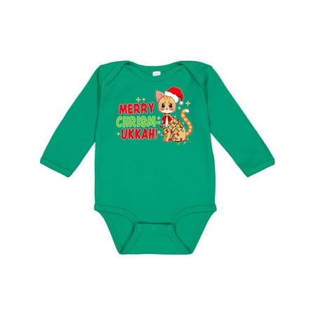 

Inktastic Merry Chrismukkah Cute Cat with Lights and Santa Hat Gift Baby Boy or Baby Girl Long Sleeve Bodysuit
