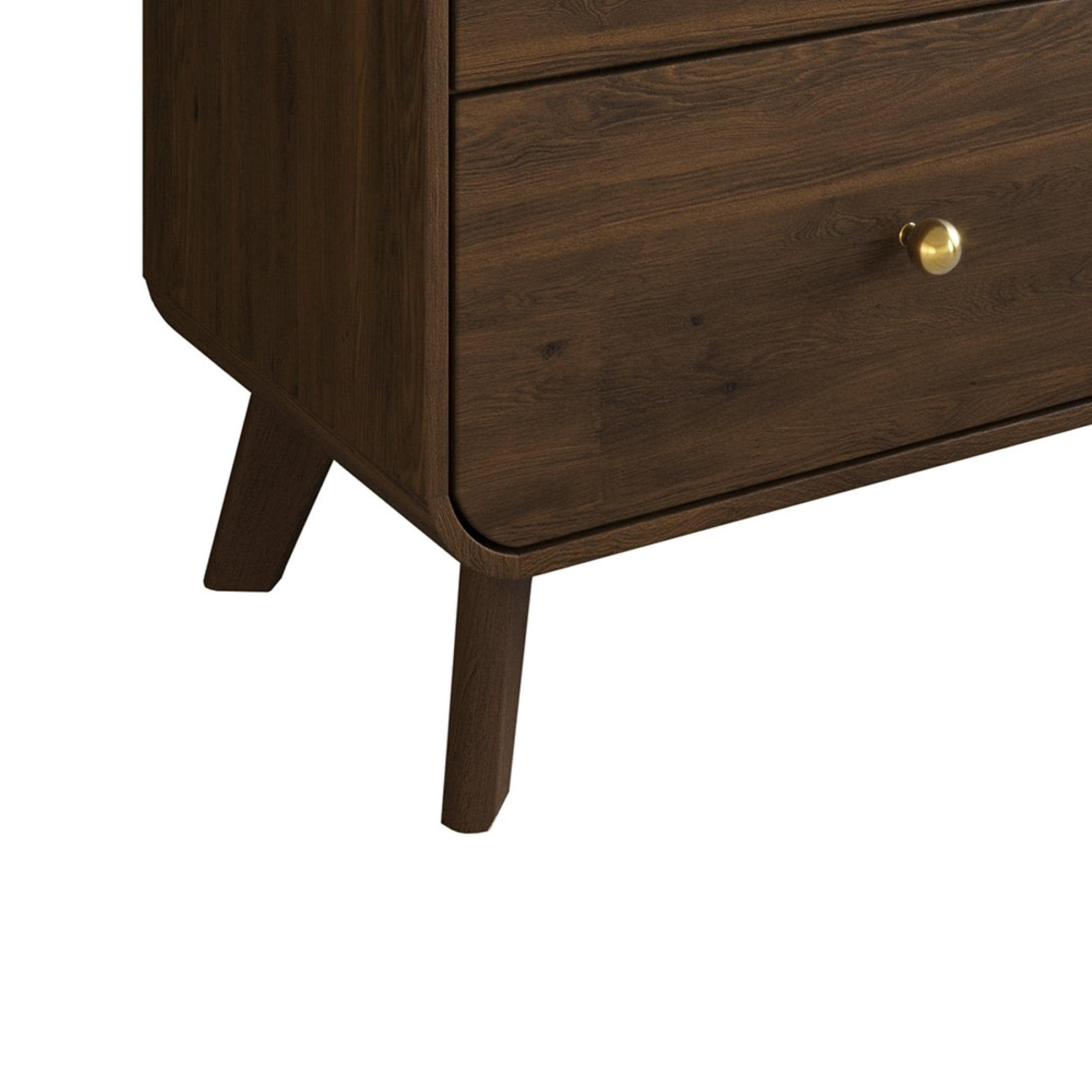 Castle Place Mid-Century 2 Drawer Wooden Nightstand, Brown