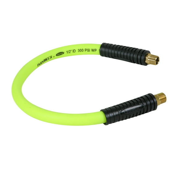 Flexzilla Whip Hose with Swivel, 1/2" x 2', 3/8" MNPT Swivel x 3/8" MNPT Fittings, ZillaGreen