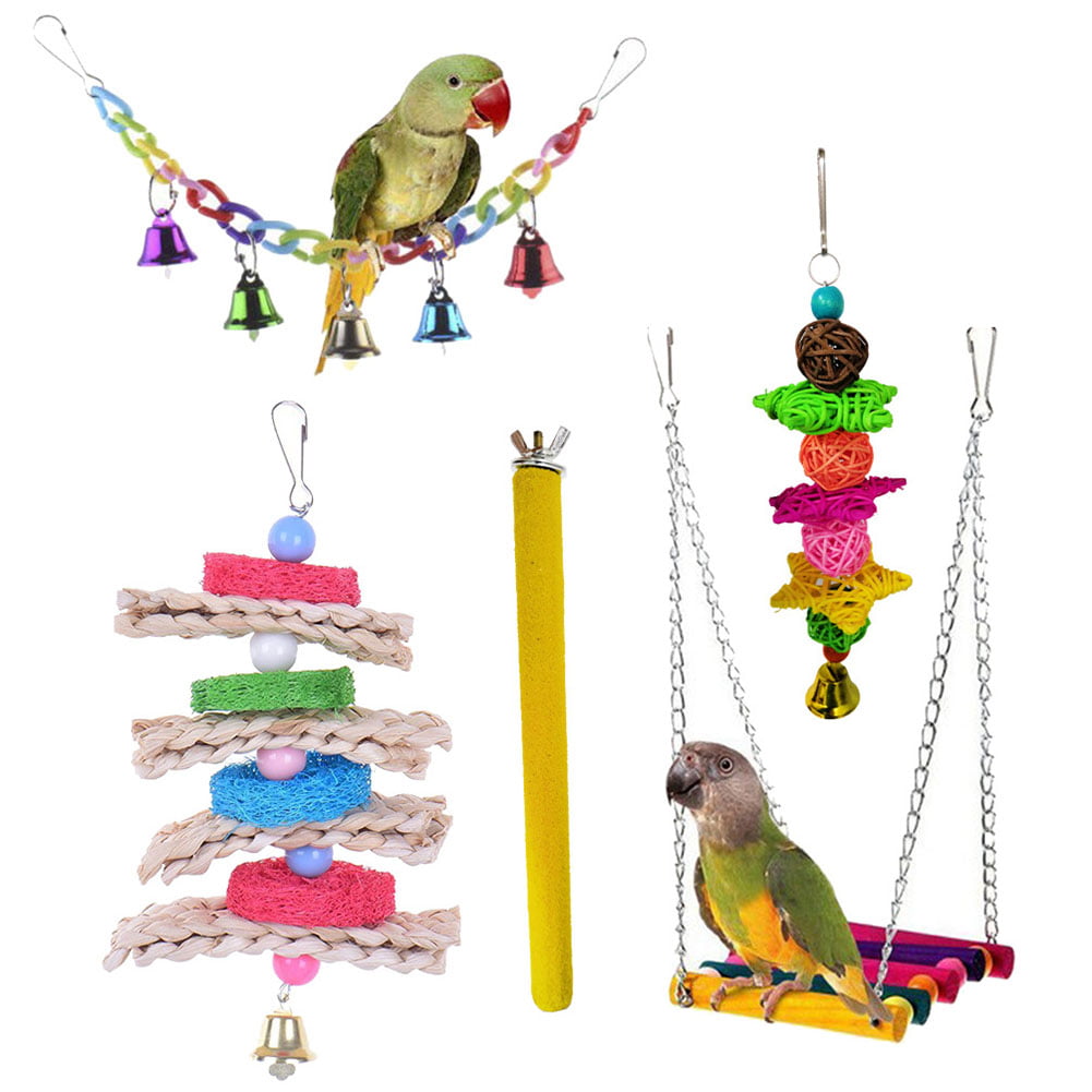 Pet Parrot Bird Bites Climb Chew Toys Bell Swing Cage Hanging Cockatiel Parakeet 