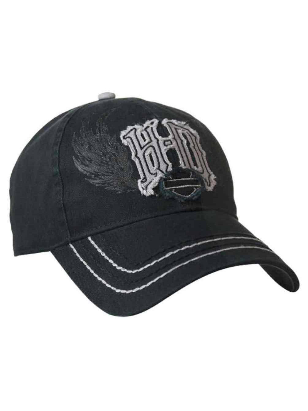 HarleyDavidson Women's Spiked Monogram Frayed HD Baseball Cap, Black BC20180, Harley Davidson