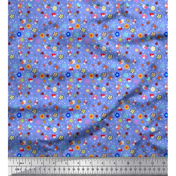 Soimoi Poly Georgette Fabric Dot,Floral & Insect Clip Art Print Fabric by Yard 42 Inch Wide