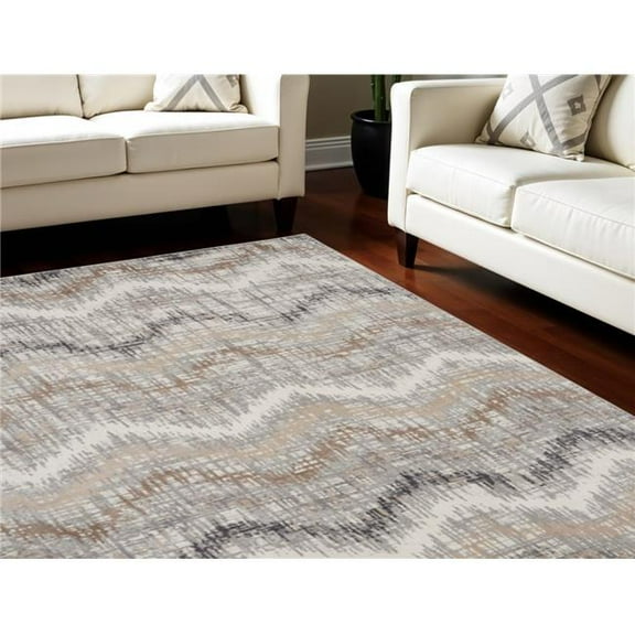 HomeRoots 555942 9 x 12 ft. Abstract Non Skid Rectangle Area Rug, Ivory, Gray & Brown