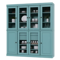 Palace Imports 100% Solid Wood Kitchen Pantry Storage Cabinet with Solid, Clear Glass Doors, Adjustable Shelves and 2-Drawers, Aqua Blue