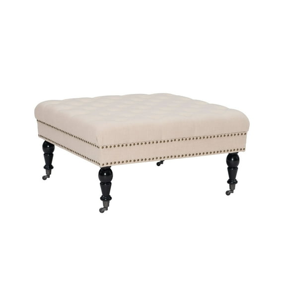 Contemporary Home Living Upholstered Tufted Top Square Ottoman - 34.5" - Natural Brown