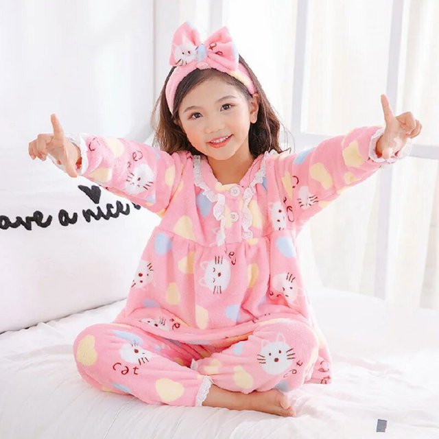Conjunto de pijama de franela cálida para niñas, de estilo princesa ropa de dormir, regalo de Navidad, Otoño e Invierno