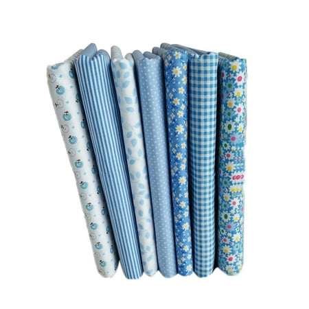7pcs Blue Series Cotton Fabric Flower Floral Pattern Sewing Textile Material for DIY Patchwork