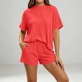 thumbnail image 3 of MLCDZ 2 Piece Sets for Women Matching Lounge Sets Summer Outfits Casual Loungewear Ribbed Loose Set Short Sleeve Crew Neck Top and Shorts with Pockets, 3 of 6