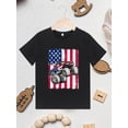 thumbnail image 3 of [Aventuras al aire libre] Camiseta patriótica de camión monstruo para niño - Algodón suave, cuello redondo, manga corta - Diseño de la bandera estadounidense para el Día de la Independencia, ropa in, 3 of 7