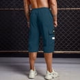 thumbnail image 3 of Men's 3/4 Cargo Shorts Elastic Waist Long Blew Knee Capri Shorts Multi-Pocket Knee Length Cargo Shorts Relaxed Fit Casual Hiking Long Shorts,Blue XL, 3 of 4