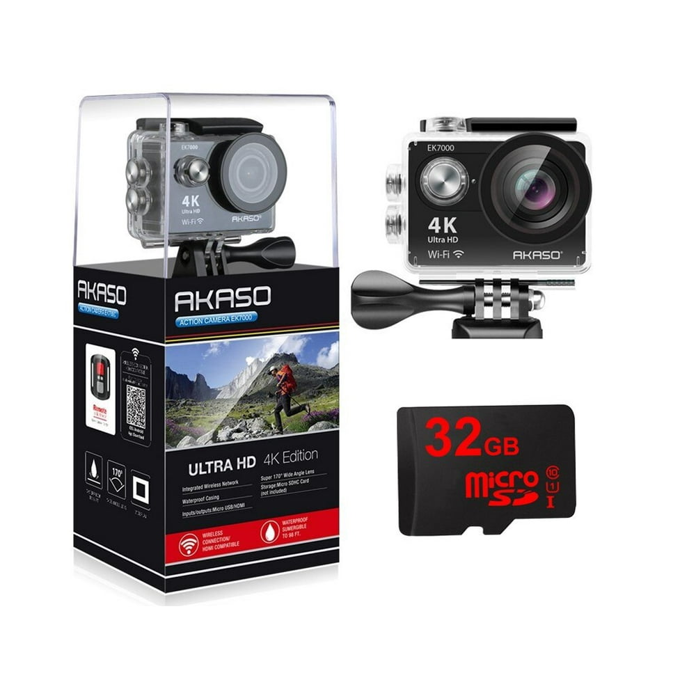 AKASO EK7000 4K WiFi Sport Action Camera 12MP Ultra HD Waterproof DV Camcorder + 32G SD Card