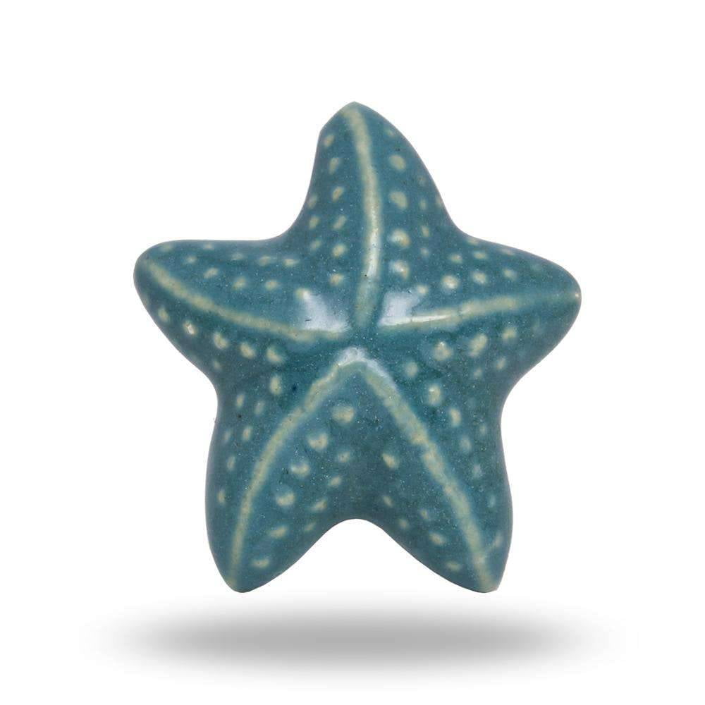 Set of Six Ceramic Starfish Turquoise Cabinet Knobs by Trinca-Ferro