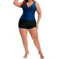 thumbnail image 5 of Agnes Orinda Women's Plus Size 2 Piece Bathing Suit Ruched Tankini Top Tummy Control Push Up Beach Pool Swimwear Set with Board Shorts 1X Dark Blue, 5 of 8