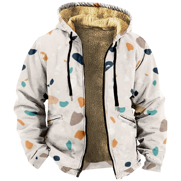 Terrazzo Print Zipper Hoodie Men's Long Sleeve Jacket Fashion Streetwear Thickened Winter Coat