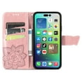 thumbnail image 6 of Wallet Case for iPhone 16 Pro,Women Folio PU Leather Case Wrist Strap Card Slots Holder Purse Embossed Butterfly Flower Stand Magnetic Closure Flip Full-Body Protective Case,Rosegold, 6 of 12