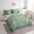 thumbnail image 3 of jejeloiu Ancient Damask Flowers 7pcs Bedding Comforter Set,Rustic Bohemian Floral Queen Bedding Sets,Beige Green Queen Sheet Sets For Girls,Ultra Soft Home Decor Reversible, 3 of 8