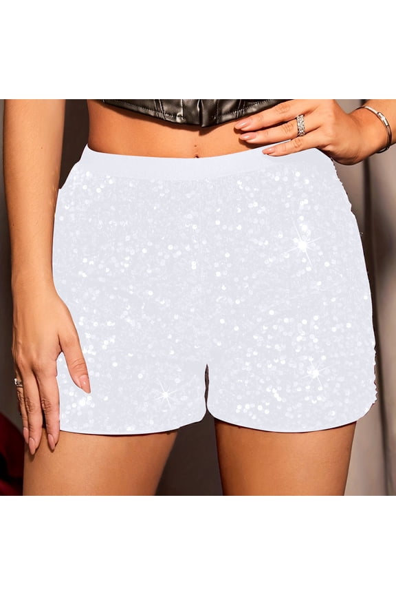 Shorts for Women Plus Size Sequin High Waist Short Pants for Women Plus Size Hotpants Stretch Leisure Party Shorts,White M