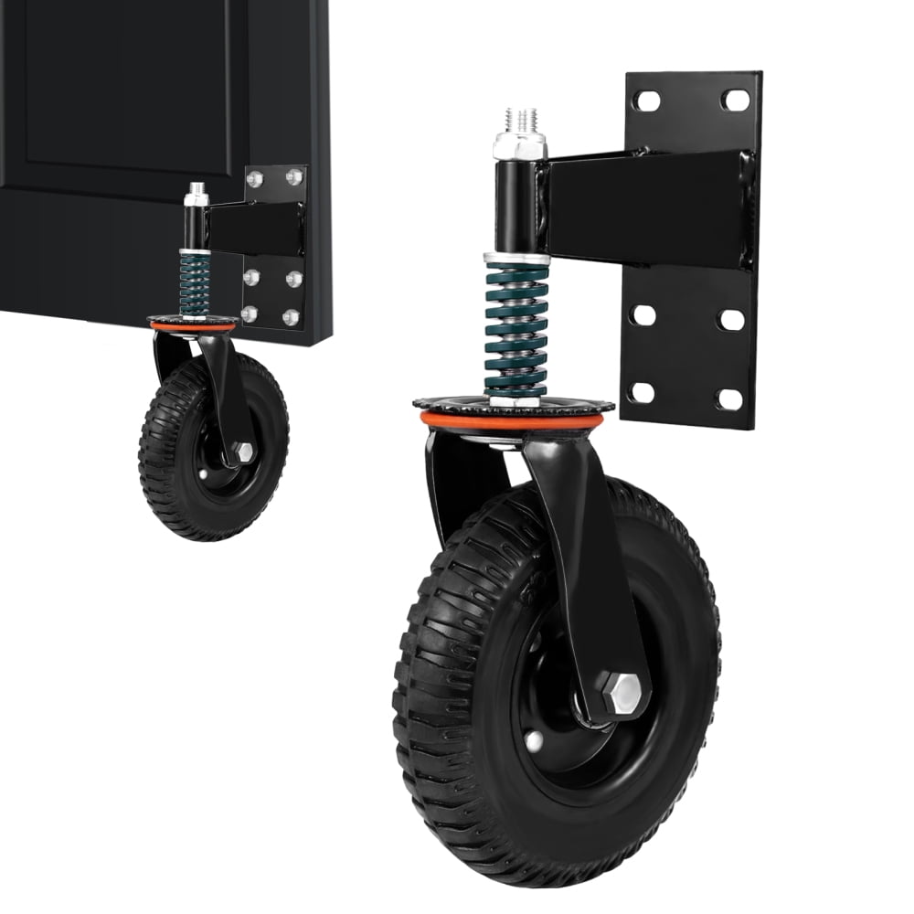 8in Heavy Duty Gate Wheel, 1pc Spring-Loaded Rubber Casters for Wooden or Metal Gate, 360 Degree Rotation, 600 Lbs Load Capacity