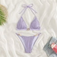 thumbnail image 3 of Gibobby Trajes de Baño para Mujer Bikini de cintura alta para mujer, conjunto de Bikini de cuello con cordones de Color sólido, traje de baño, bragas, co(Morado,CH), 3 of 5