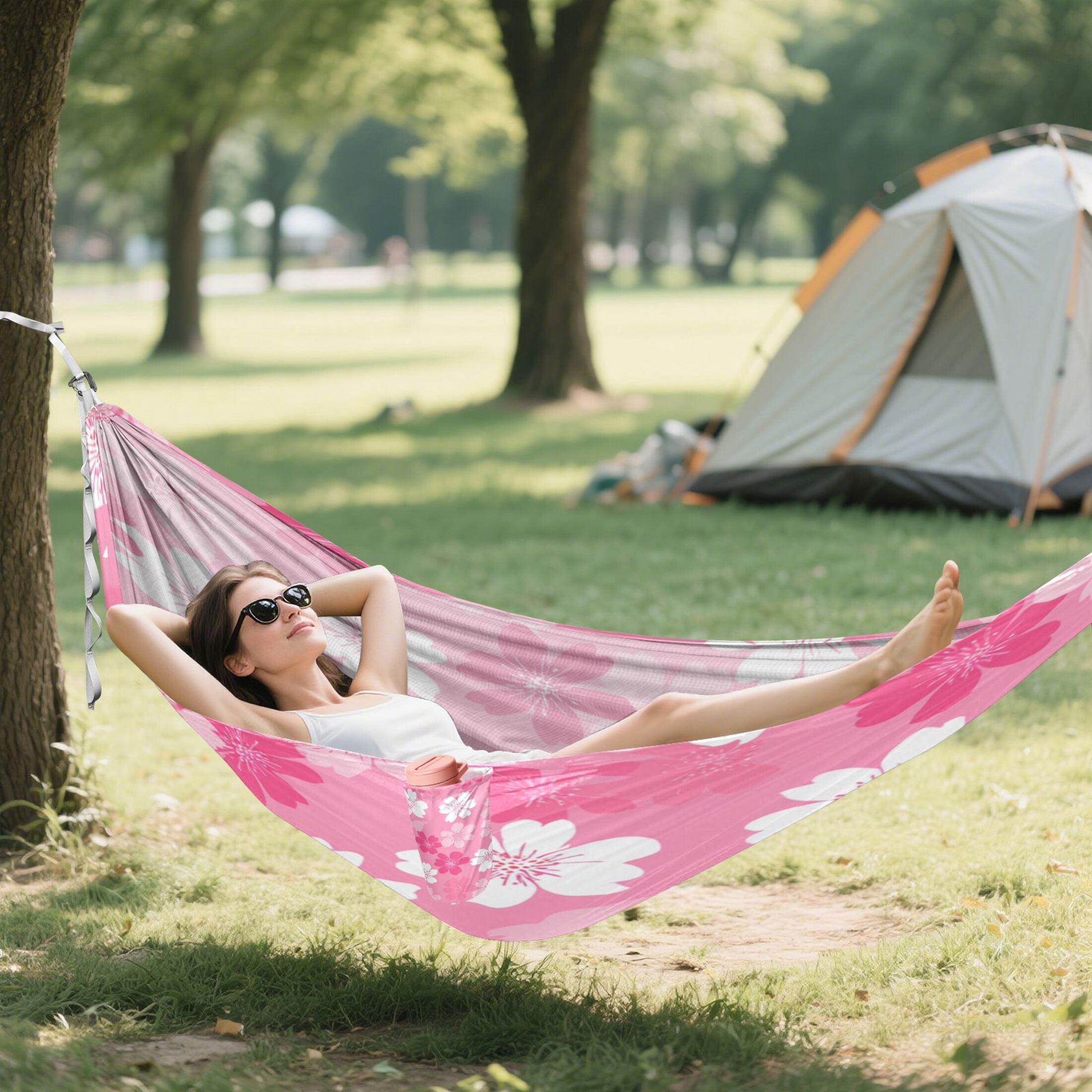 Hammock Camping Hammock Nylon Portable Hammock Travel Camping Hammock Pink Flower Seamless Print