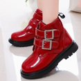 thumbnail image 2 of Viluyesy Girls Boots Patent Leather Chunky Non-Slip Double Buckle Comfortable Durable Side Zipper Easy On Off Shoes Wine Size 12Little Kids, 2 of 9