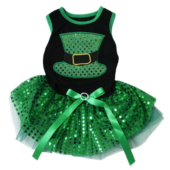 Petitebelle Green High Hat Puppy Dog Dress (Black/Green Sequins, Medium)