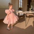 thumbnail image 2 of Flower Girl Dress Organza Toddler Dresses Puff Sleeve & Bow Bcak Girls Princess Dress for Wedding Birthday Party, 2 of 5