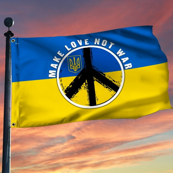 Flagwix Make Love, Not War. Peace Sign Ukraine Grommet Flag THN3779GFv1 - 5x8 ft., With Flag Pole Rings