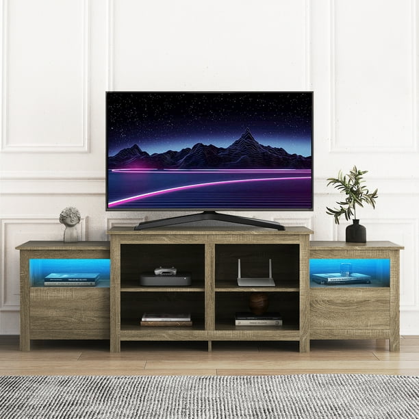 Sesslife TV Stand Entertainment Center for 80 inch TVs, Television Stands with 16 Color LED