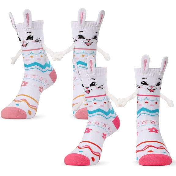 Bocaoying 2Pairs Holding Hands Socks, Novelty Funny Magnetic Bunny Socks, Crazy Fun Novelty Gifts for Teens, Women, Men, Couples, Friends
