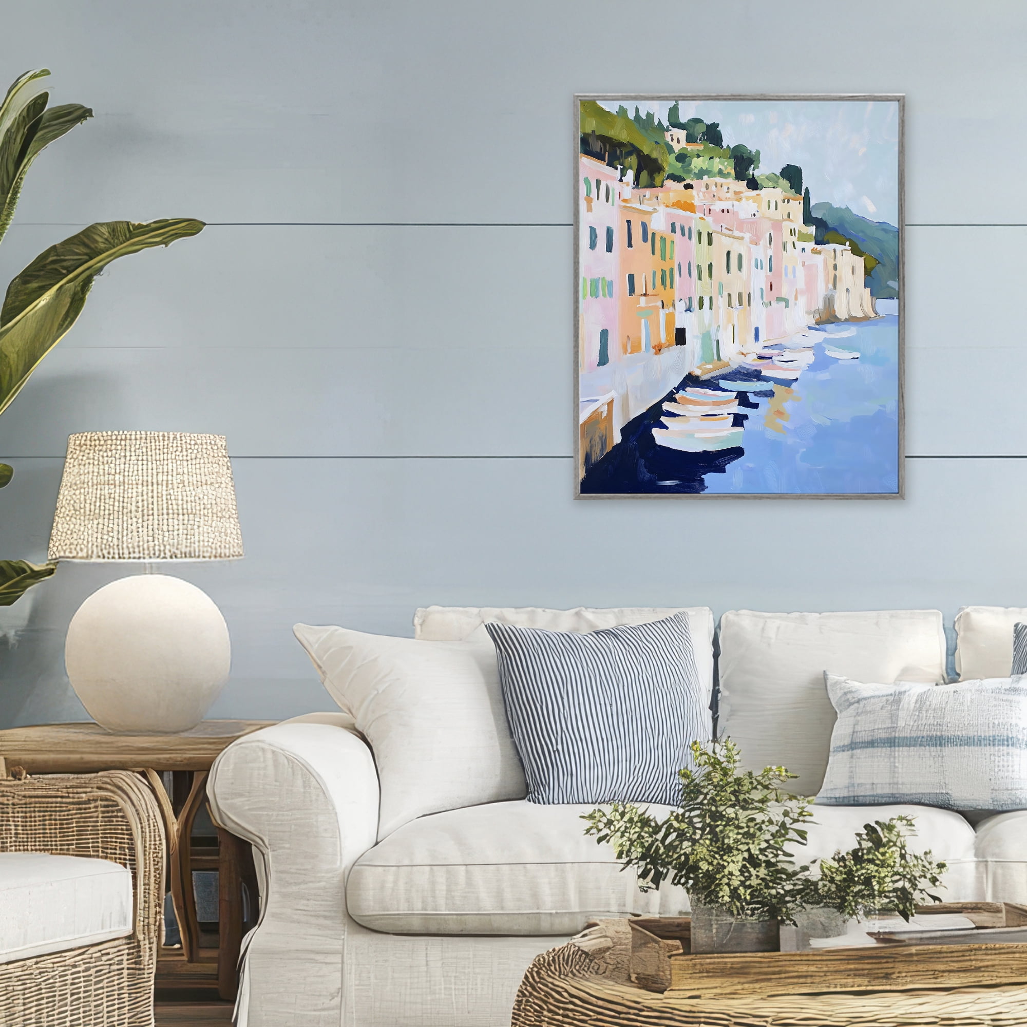 Stupell Industries Portofino Harbor View Gray Framed Giclee Art, design by The Prints Vibe