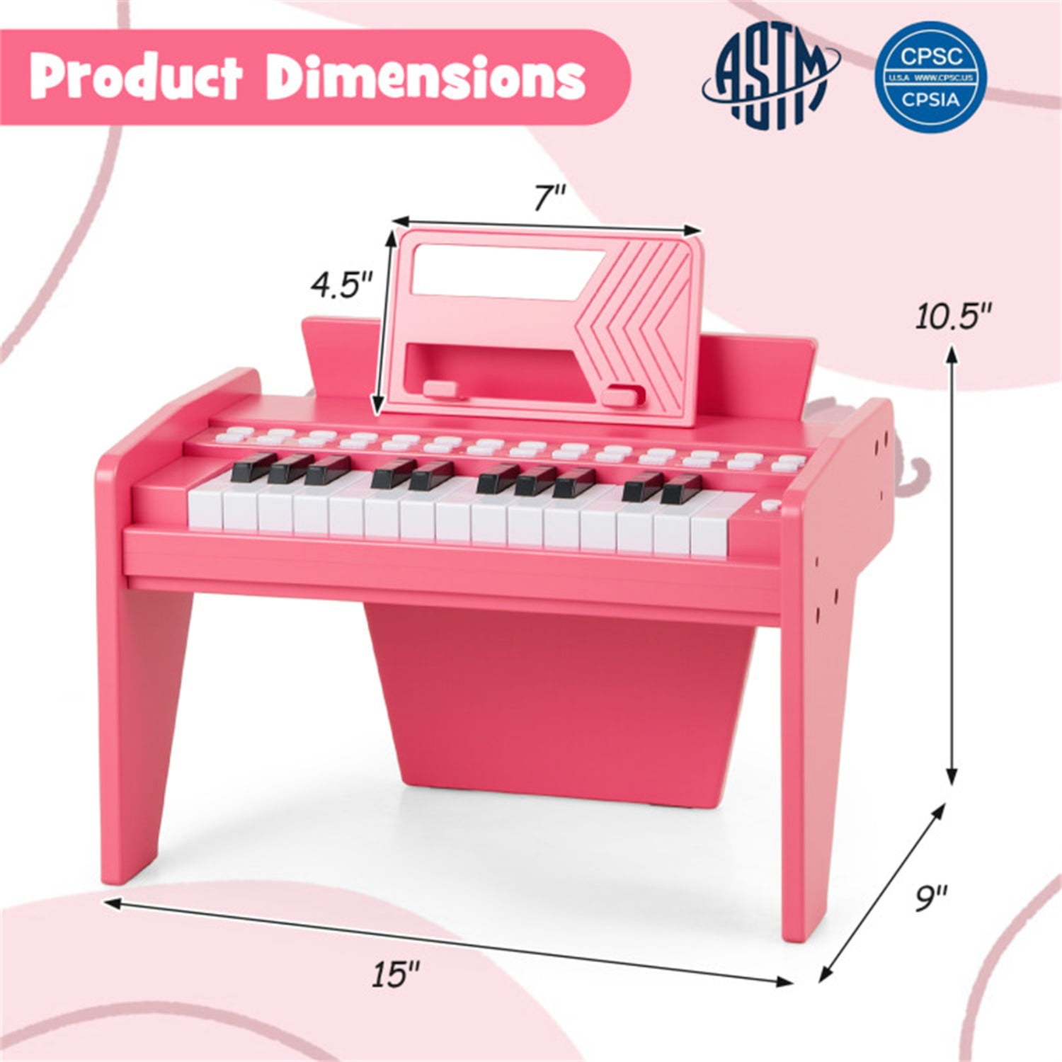 25 Keys Mini Digital Piano for Kids Age 3+, Lighted Teaching Mode with 6 Tones & 15 Demo Songs-Pink
