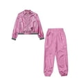 thumbnail image 5 of Doomiva Kids Girls Modern Hip Hop Jazz Dance Outfit Disco Party Long Sleeve Metallic Jacket and Pants Streetwear Pink 16, 5 of 7