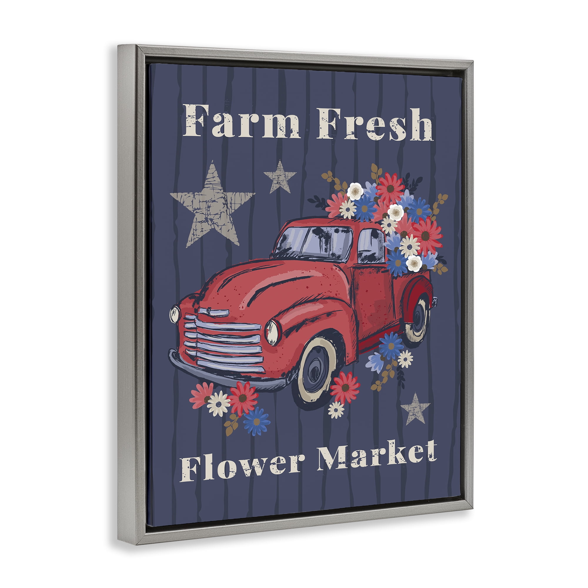 Stupell Industries Farm Fresh Patriotic Market Patriotic Painting Gray Floater Framed Canvas Art Print Wall Art, 17 x 21