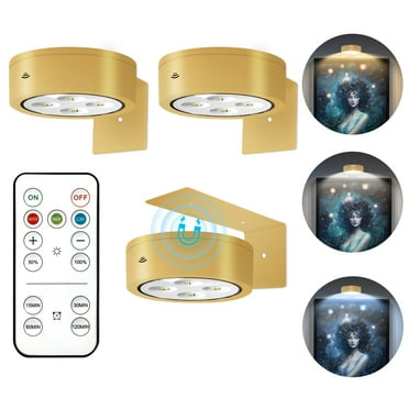 3Pcs Picture Light Battery Operated, Wireless Led Painting Light with Remote Dimmable and Timer, 3 Lighting Modes Art Display Light for Picture Frame Artworking Portrait, Wall Decorative Puck Lights