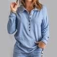 thumbnail image 2 of Women's Ribbed Knit Tops Lapel Button Up Solid V Neck Long Sleeve Pullover Sweater Ladies Casual Cozy Basic Shirts(Skylue,L), 2 of 5