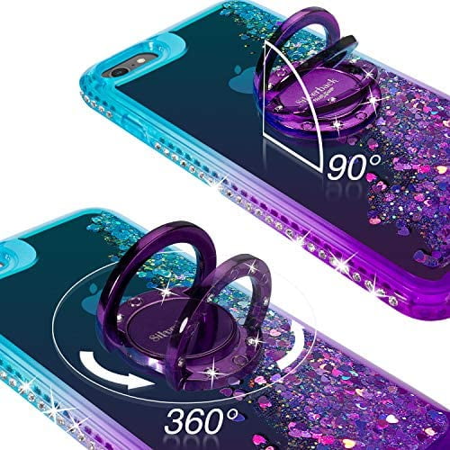 iPhone 7 Cas, iPhone 8 Cas, Silverback Déplacement Liquide Holographique Paillettes Cas avec Béquille, Bling Diamant