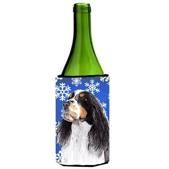 Springer Spaniel Winter Snowflakes Holiday Wine bottle sleeve Hugger - 24 oz.