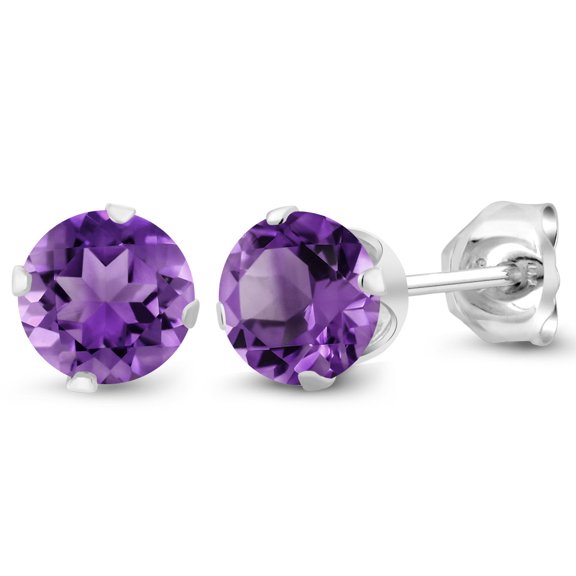 Gem Stone King 0.90 Ct Round Shape Purple Amethyst 925 Sterling Silver Stud Earrings for Women Men