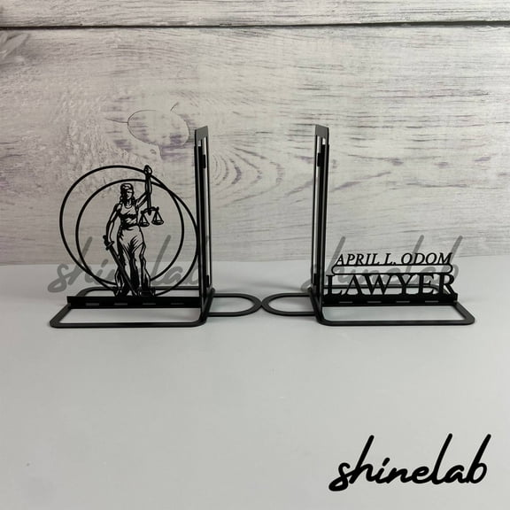 Shinelab Legal Art Metal Bookends Lawyer Name Bookend Gift, Minimalist Lawyer Office Table Bookshelf Decor 5864