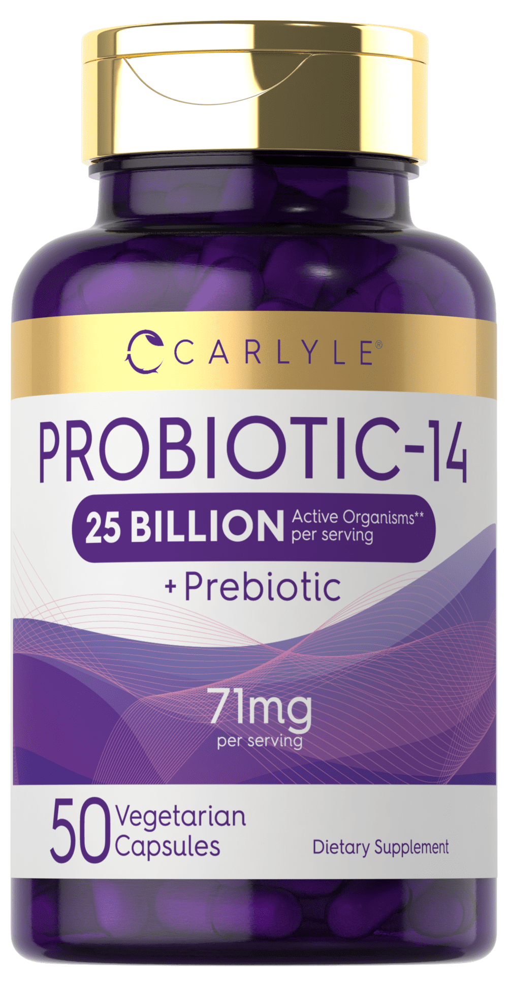 Probiotics 25 Billion CFU | With Prebiotics | 50 Capsules | Vegetarian, Non-GMO, & Gluten Free Supplement | For Men & Women | By Carlyle