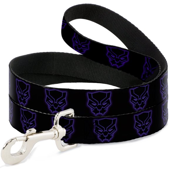 Marvel Comics Pet Leash, Dog Leash, Black Panther Avengers Icon Outline Black Purple, 4 Feet Long 0.5 Inch Wide